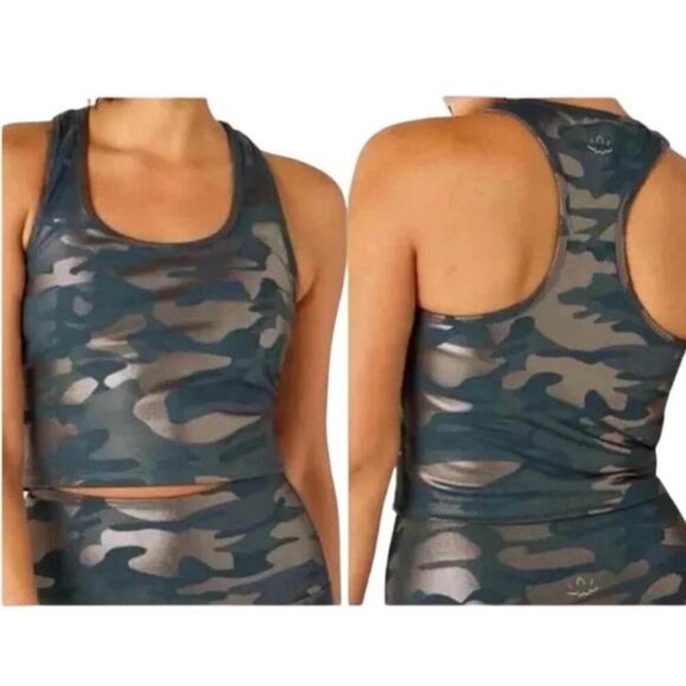 NWT Beyond‎ Yoga Women XS First Class Shiny Metallic Camo Cropped Tank